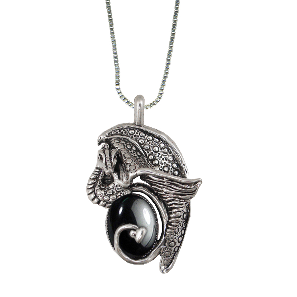 Sterling Silver Dragon Queen Pendant With Hematite